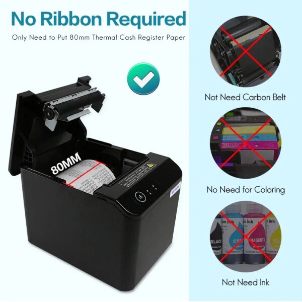 Thermal Receipt Bill Printer 80mm POS Printer, USB Receipt Printers with Auto Cutter Support Cash Drawer, USB Interface for Windows & Mac - Image 4