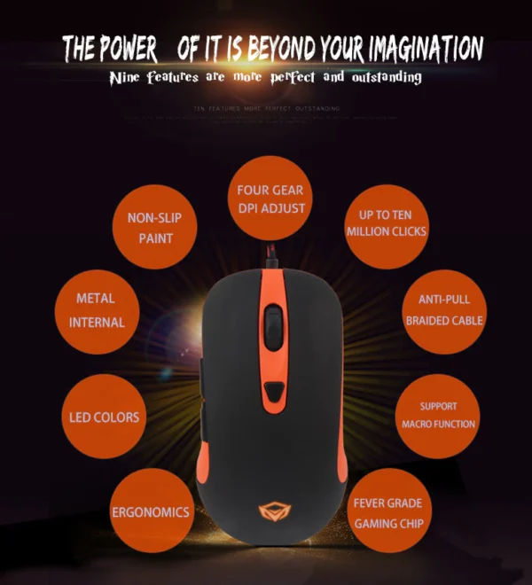 MeeTion GM30 Programmable Classic Gaming Mouse black-orange - Image 3