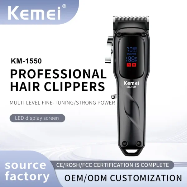 KEMEI Hair Trimmer KM-1550: Men's Rechargeable Professional Electric Hair Clippers Trimmer - Image 2