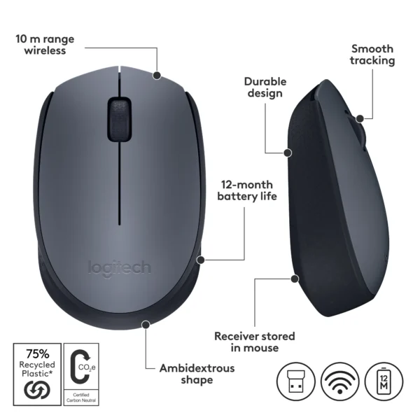 Logitech M171 Wireless Mouse - Black | Blue - Image 3