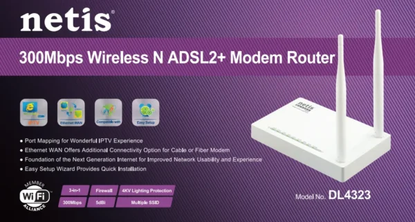 Netis DL4323 300Mbps Wireless ADSL2 Modem Router | 4-Port NAT Router & Access Point - Image 5
