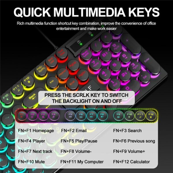 T-WOLF TF270 Colorful Light Effect Retro Gaming Wired Keyboard And Mouse Set - Image 5