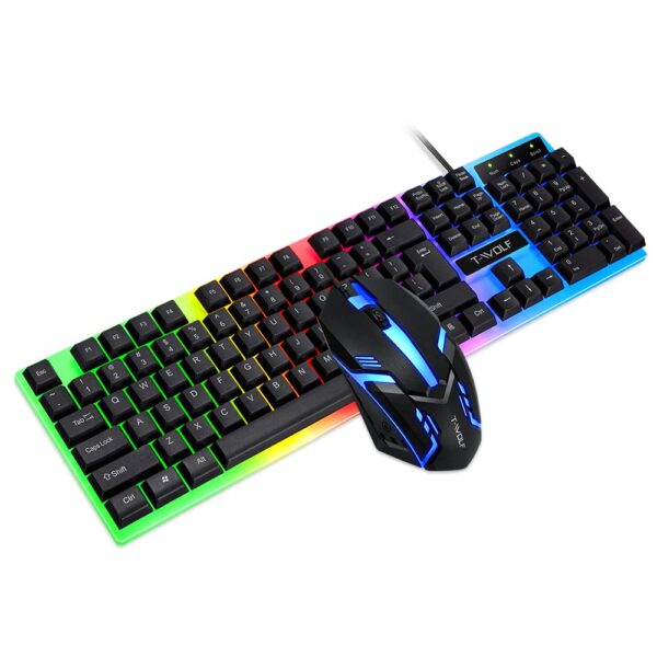 T-Wolf TF230 Wired RGB Keyboard And Mouse Set 104 Keys Mechanical Feel Keyboard