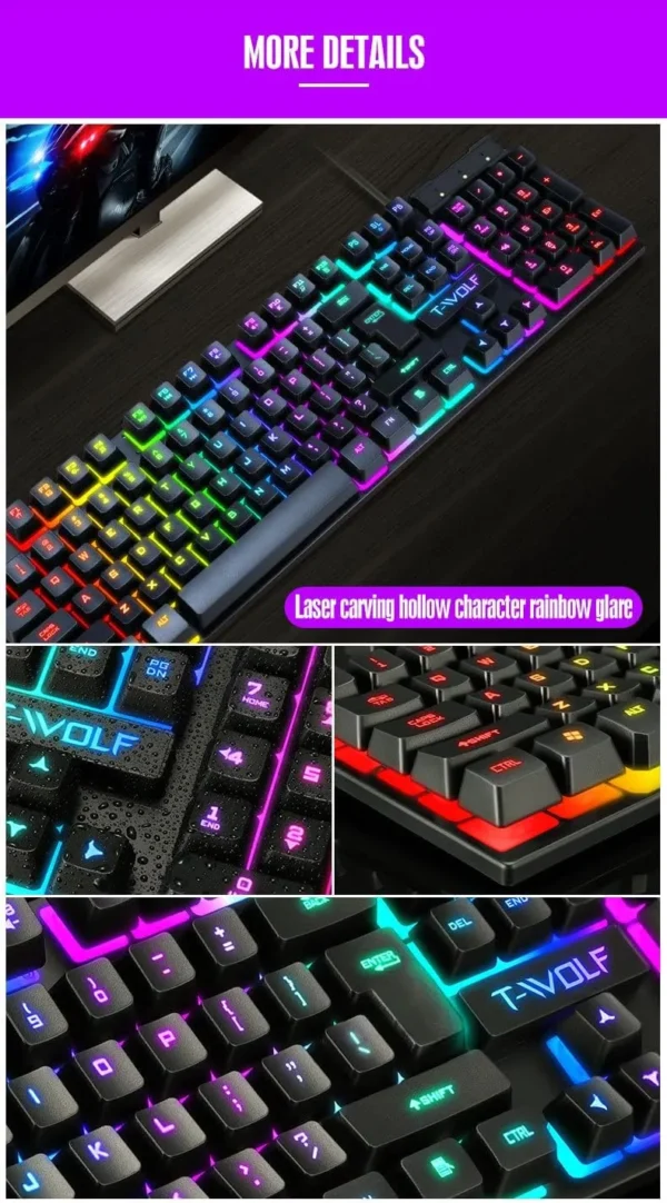 T-WOLF TF200 Gaming Keyboard USB Ergonomic Mouse Spanish Keyboard for PC Laptop Gaming - Image 3