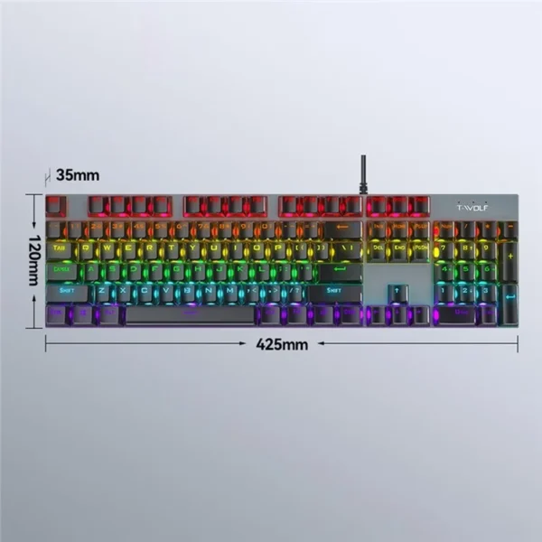T-WOLF T17 Wired USB Keyboard 104 Keys Color Backlit Mechanical Gaming Keyboard for Computer - Image 2