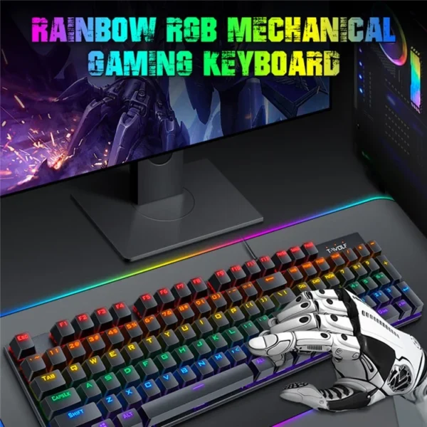 T-WOLF T17 Wired USB Keyboard 104 Keys Color Backlit Mechanical Gaming Keyboard for Computer - Image 9