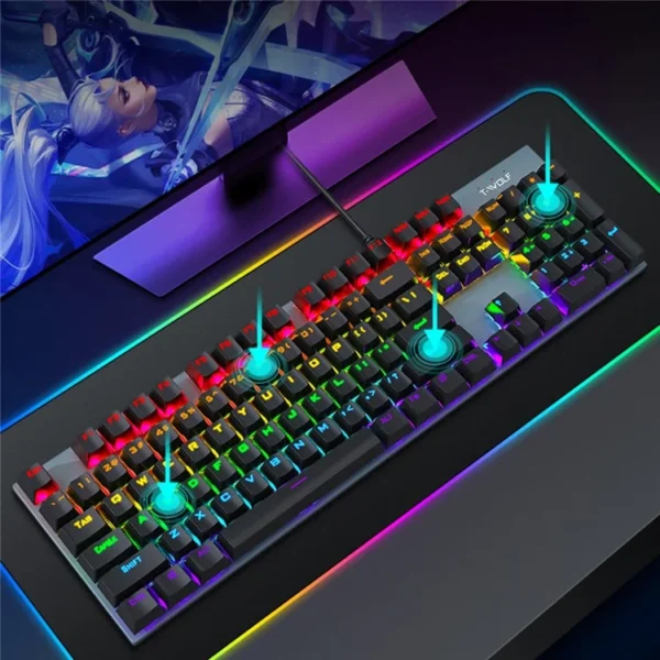 T-WOLF T17 Wired USB Keyboard 104 Keys Color Backlit Mechanical Gaming Keyboard for Computer - Image 8