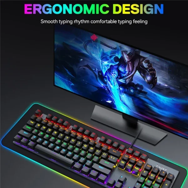 T-WOLF T17 Wired USB Keyboard 104 Keys Color Backlit Mechanical Gaming Keyboard for Computer - Image 5