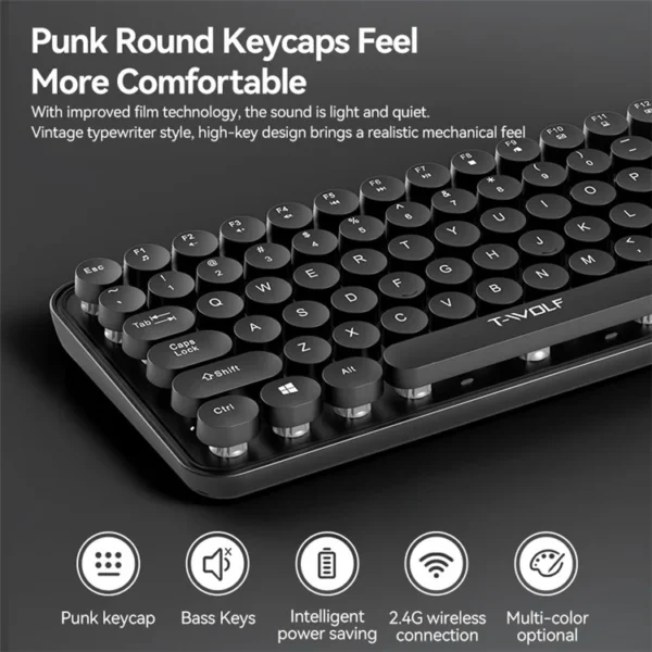 T-WOLF TF350 Dot Punk Wireless Keyboard Mouse Combo - Image 4