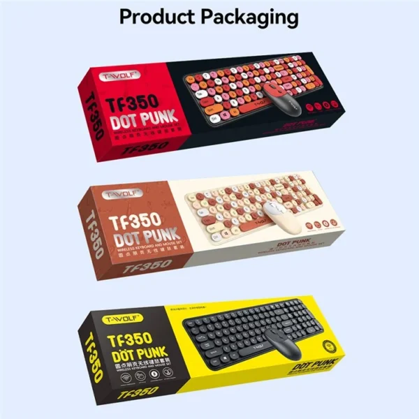 T-WOLF TF350 Dot Punk Wireless Keyboard Mouse Combo - Image 2