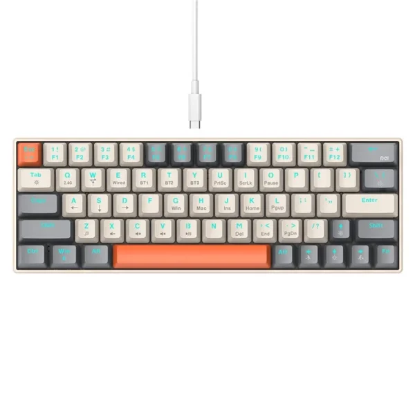 T-WOLF T30 Mechanical Keyboard Wired + Wireless + Bluetooth-compatible 3-Mode RGB Gaming Keyboard 63 Keys - Mix Color - Image 9
