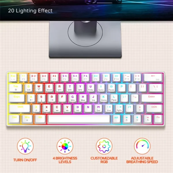 T-WOLF T30 Mechanical Keyboard Wired + Wireless + Bluetooth-compatible 3-Mode RGB Gaming Keyboard 63 Keys - Mix Color - Image 5