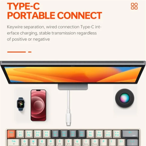 T-WOLF T30 Mechanical Keyboard Wired + Wireless + Bluetooth-compatible 3-Mode RGB Gaming Keyboard 63 Keys - Mix Color - Image 3