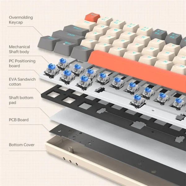 T-WOLF T30 Mechanical Keyboard Wired + Wireless + Bluetooth-compatible 3-Mode RGB Gaming Keyboard 63 Keys - Mix Color - Image 2