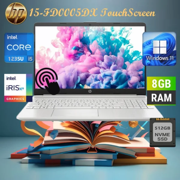 HP 15-FD0005DX Core™ i5-1235U | 8GB DDR4 RAM ; 512 SSD NVMe | 15.6 inches HD TouchScreen Micro-Edge Display | Intel Iris Xe Graphics | Windows 11 Home in S Mode | Natural Silver - Image 2