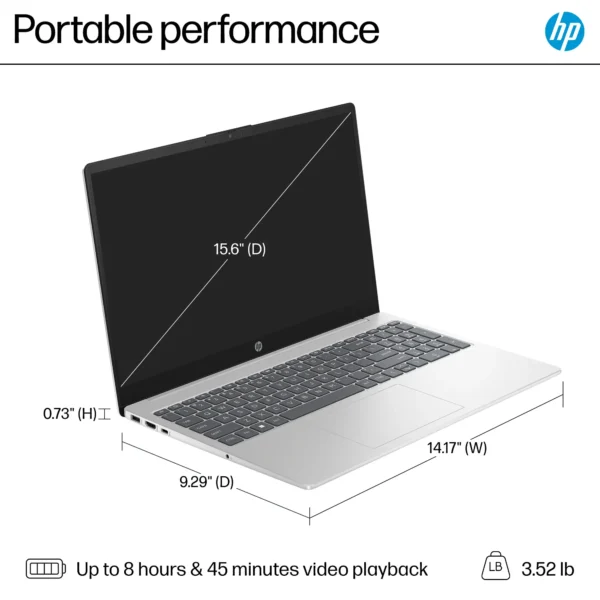 HP 15-FD0005DX Core™ i5-1235U | 8GB DDR4 RAM ; 512 SSD NVMe | 15.6 inches HD TouchScreen Micro-Edge Display | Intel Iris Xe Graphics | Windows 11 Home in S Mode | Natural Silver - Image 6