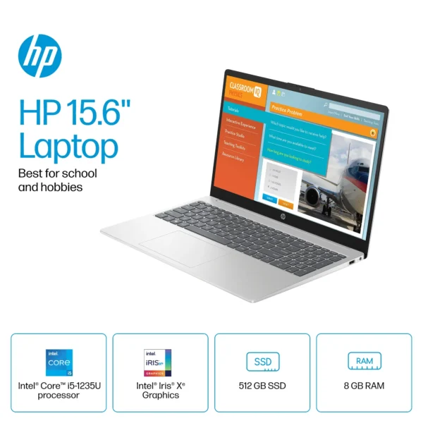 HP 15-FD0005DX Core™ i5-1235U | 8GB DDR4 RAM ; 512 SSD NVMe | 15.6 inches HD TouchScreen Micro-Edge Display | Intel Iris Xe Graphics | Windows 11 Home in S Mode | Natural Silver - Image 3