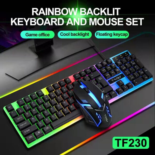 T-Wolf TF230 Wired RGB Keyboard And Mouse Set 104 Keys Mechanical Feel Keyboard - Image 9