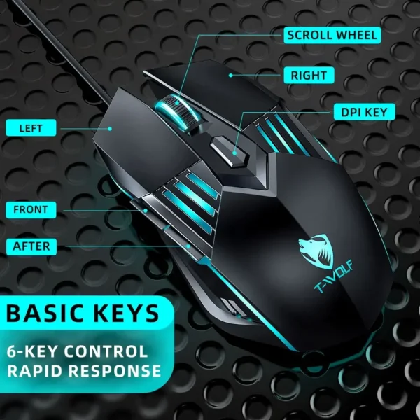T-Wolf G560 Wired Mouse Colorful Luminous Gaming Mouse - Image 4