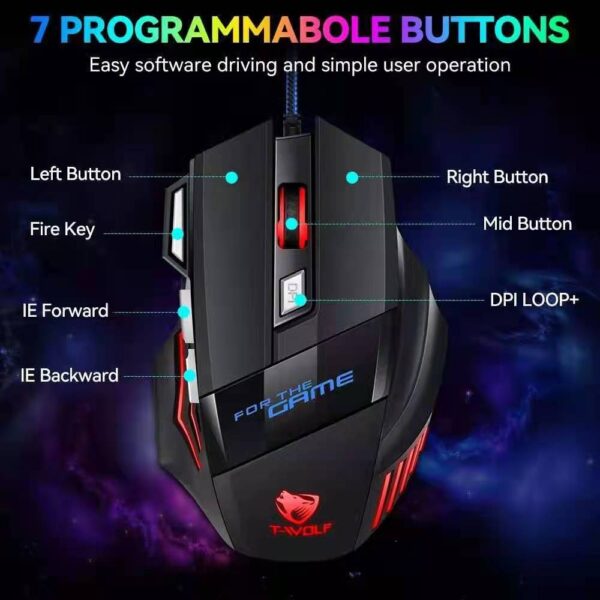 T-Wolf M1 RGB Breathing Light Gaming Mouse 7Keys - Image 2