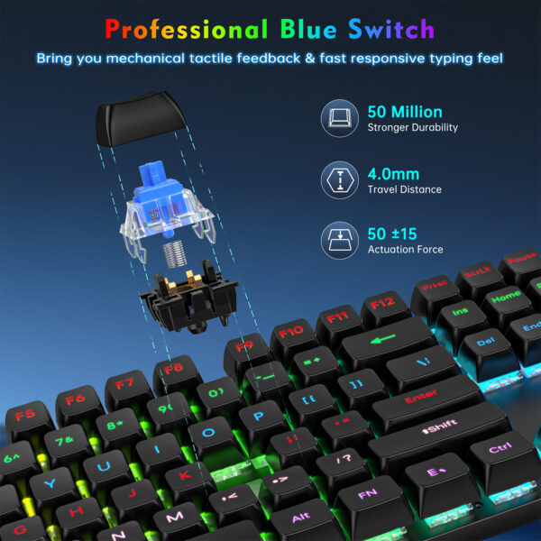 T-WOLF T17 Wired USB Keyboard 104 Keys Color Backlit Mechanical Gaming Keyboard for Computer - Image 12