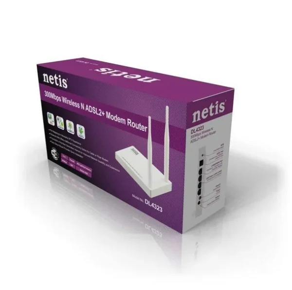 Netis DL4323 300Mbps Wireless ADSL2 Modem Router | 4-Port NAT Router & Access Point