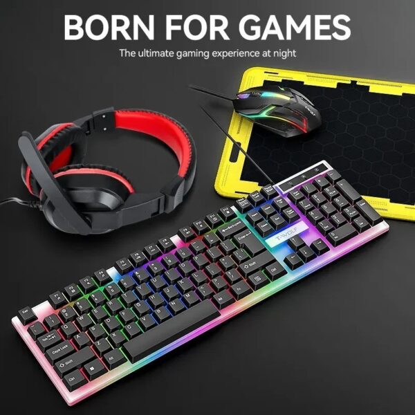 T-WOLF TF240 Wired Headphone Backlight Keyboard Mouse Set with Mouse Pad - Image 3