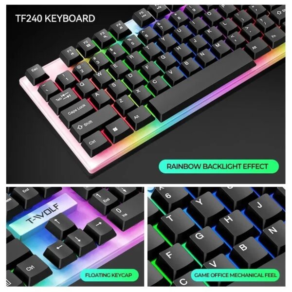 T-WOLF TF240 Wired Headphone Backlight Keyboard Mouse Set with Mouse Pad - Image 4
