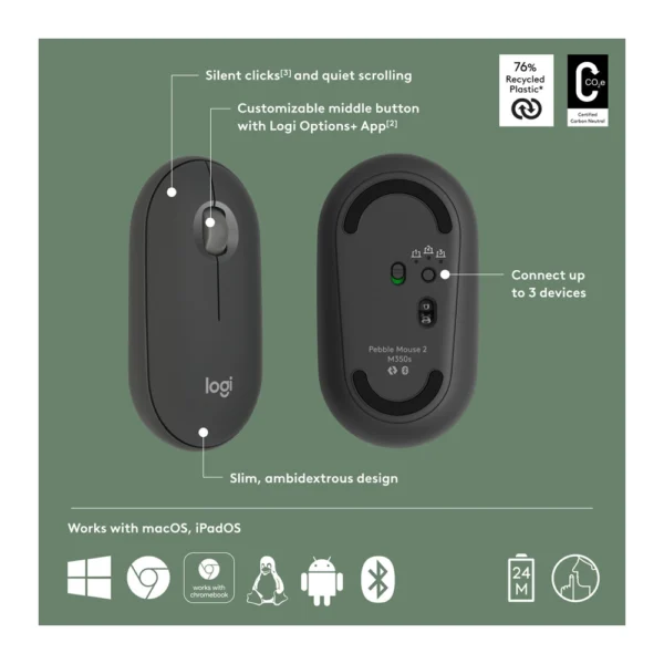 Logitech M350S Pebble 2 Bluetooth Mouse – Graphite - Image 2