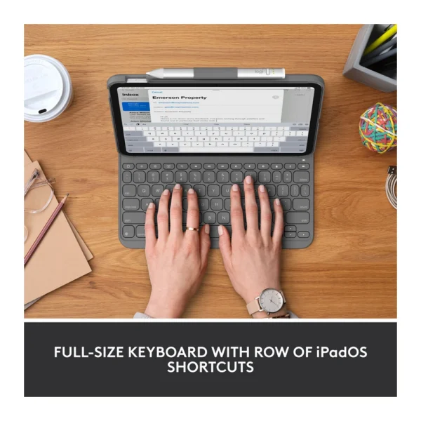 Logitech Slim Folio Bluetooth Keyboard Case for iPad 10th Generation – Oxford Grey (English Layout) - Image 4