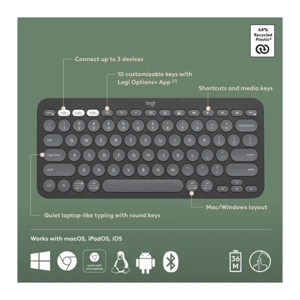Logitech Pebble Keys 2 K380s Bluetooth Keyboard - Image 6