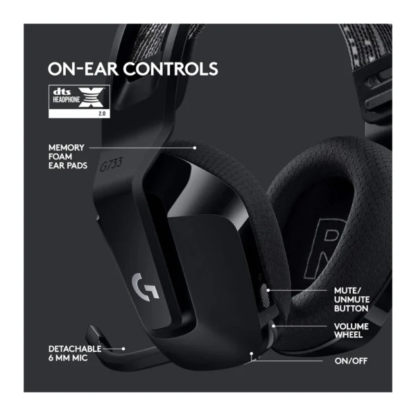 Logitech G733 Wireless RGB Gaming Headset – Black - Image 4