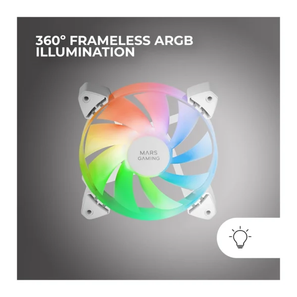 Mars Gaming MF-3AR 3-in-1 120mm ARGB Frameless Fan Kit – White - Image 3