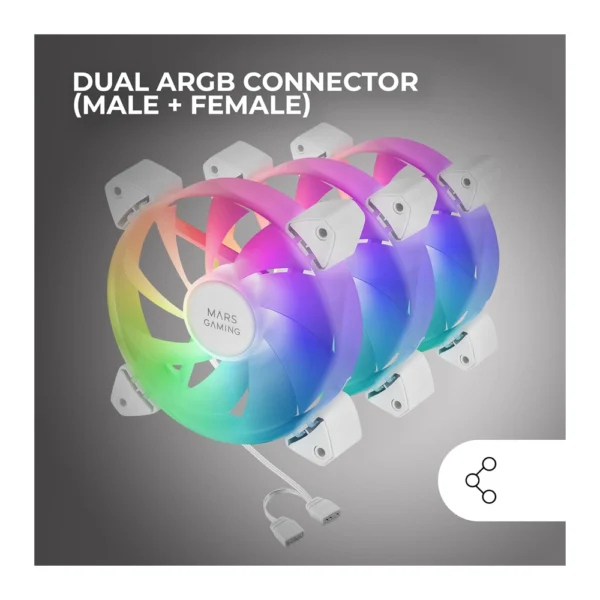 Mars Gaming MF-3AR 3-in-1 120mm ARGB Frameless Fan Kit – White - Image 4