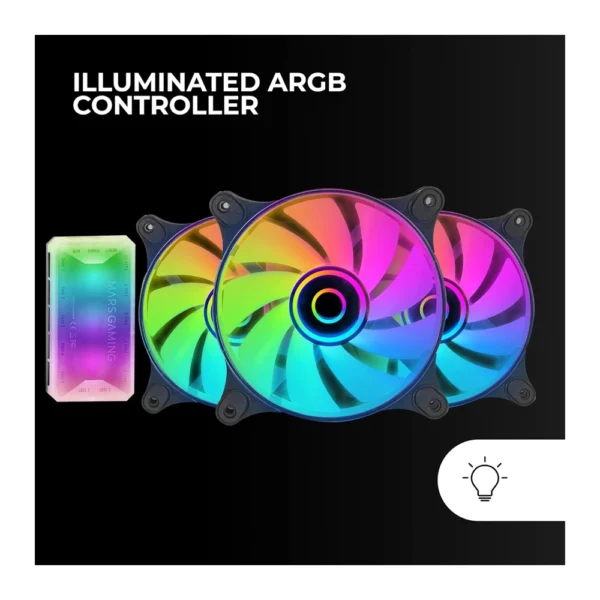 Mars Gaming MF-3DKIT – 3x12cm Infinite Mirror ARGB Fans -Black - Image 3