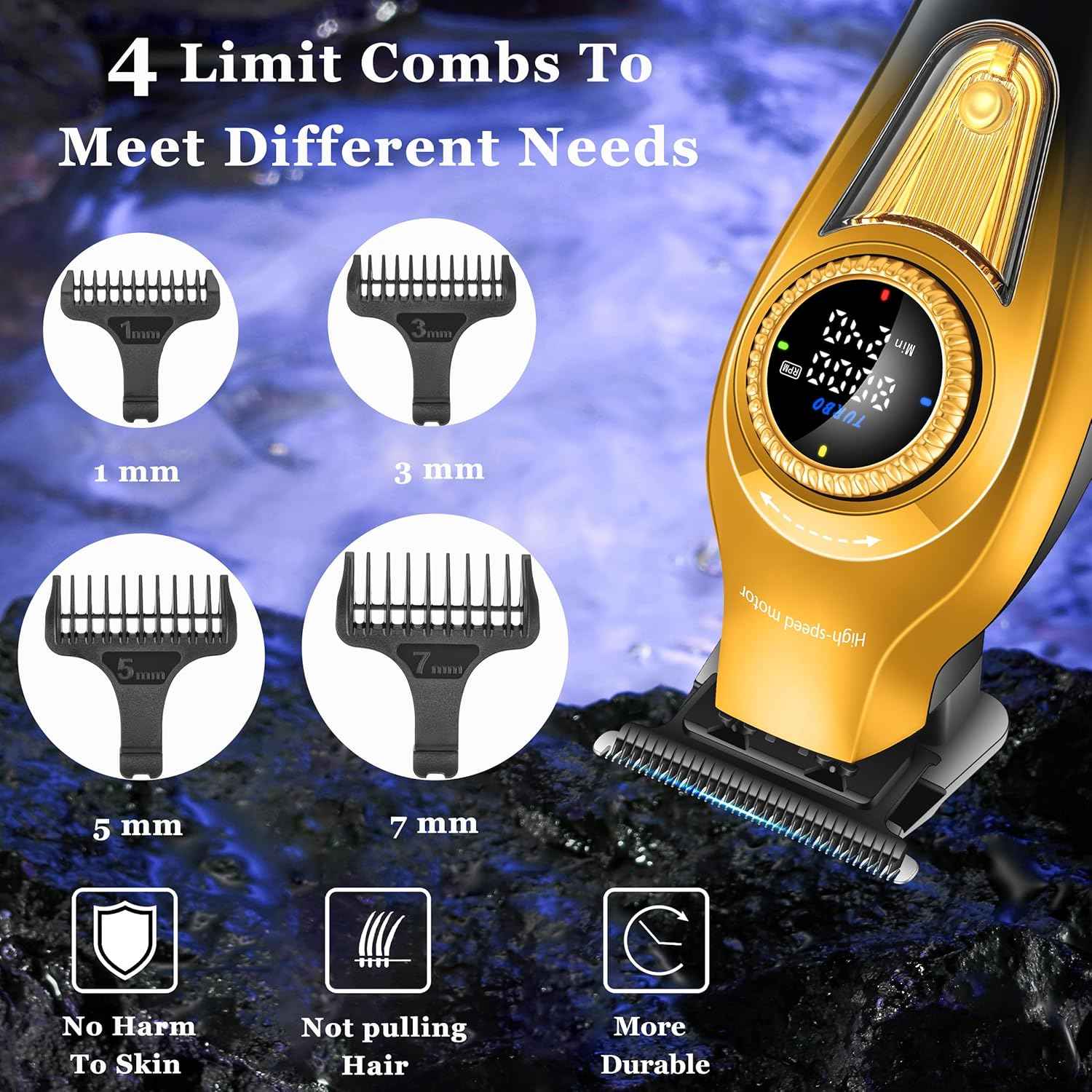 KEMEI 1677 Beard Trimmer for Men, Professional Hair Clippers, Cordless Barber Clipper with LED Display, DLC T-Blade Hair Trimmer, 8000 RPM Turbo Brushless Motor - Image 7
