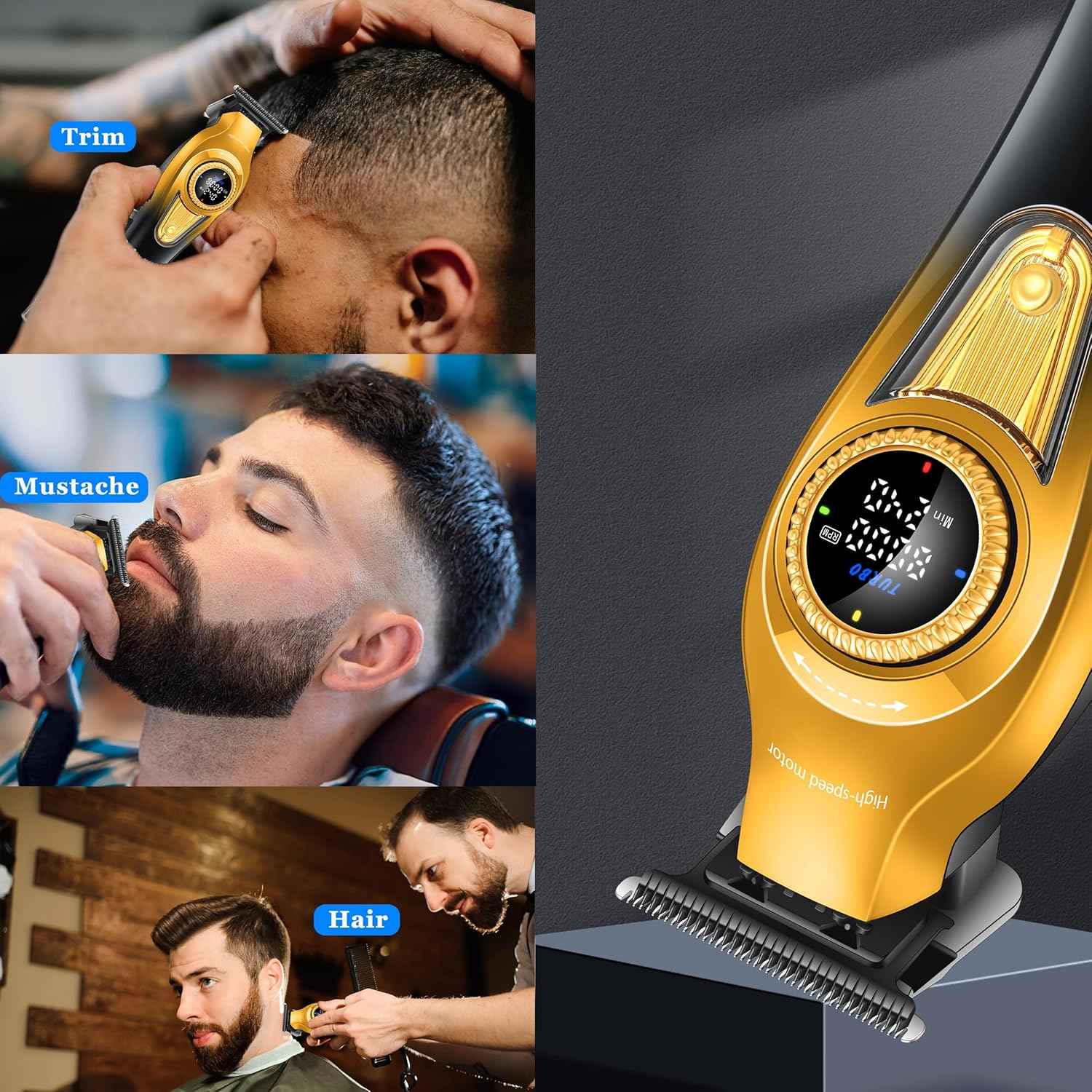 KEMEI 1677 Beard Trimmer for Men, Professional Hair Clippers, Cordless Barber Clipper with LED Display, DLC T-Blade Hair Trimmer, 8000 RPM Turbo Brushless Motor - Image 6