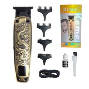 KM1599 Brand Kemei 5W 6500RPM LCD Relief Bronze Body Hair Beard Electrical Professional Shaver 1mm Adaptor European Trimmer CE