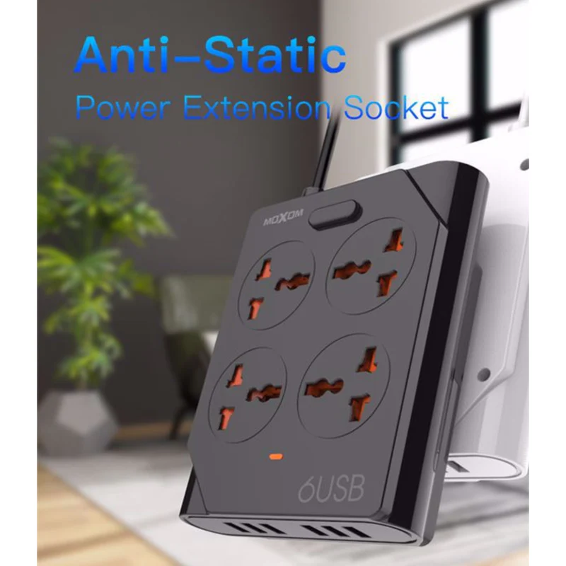 MOXOM UK PLUG EXTENSION SOCKET WITH 4 ANTI STATIC UNIVERSAL POWER SOCKET 6 USB PORTS CHARGER ADAPTER OUTPUT 3.4A SURGE PROTECTOR POWER STRIP - 1.5meter KH-63Y - Image 4