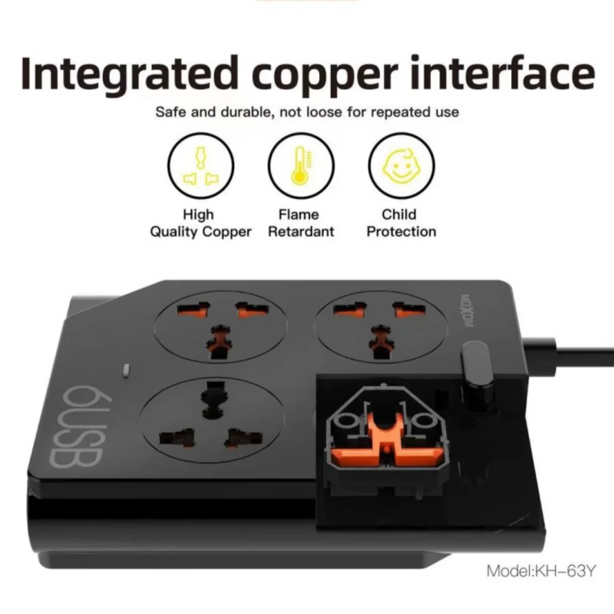MOXOM UK PLUG EXTENSION SOCKET WITH 4 ANTI STATIC UNIVERSAL POWER SOCKET 6 USB PORTS CHARGER ADAPTER OUTPUT 3.4A SURGE PROTECTOR POWER STRIP - 1.5meter KH-63Y - Image 2