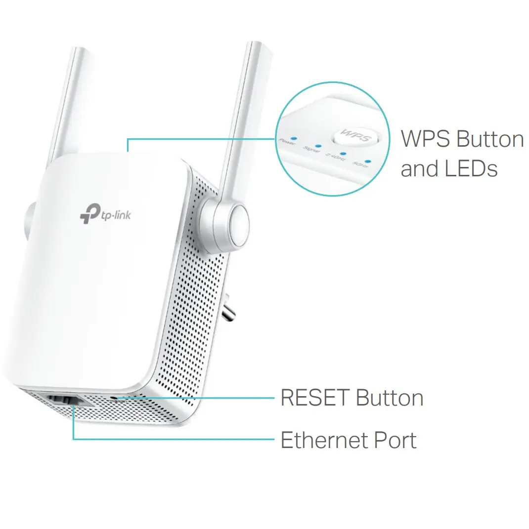 TP-Link AC750 Mesh Wi-Fi Range Extender RE205 ; Dual Band 2.4 GHz (300 Mbps) & 5 GHz (433 Mbps) ; Wi-Fi Dead-Zone Killer ; External Antennas ; Smart Signal Indicator ; Compatible with Windows, macOS, Linux | RE205 WHITE - Image 2