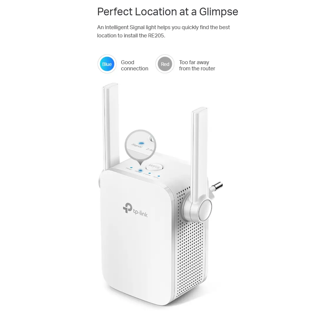 TP-Link AC750 Mesh Wi-Fi Range Extender RE205 ; Dual Band 2.4 GHz (300 Mbps) & 5 GHz (433 Mbps) ; Wi-Fi Dead-Zone Killer ; External Antennas ; Smart Signal Indicator ; Compatible with Windows, macOS, Linux | RE205 WHITE - Image 6