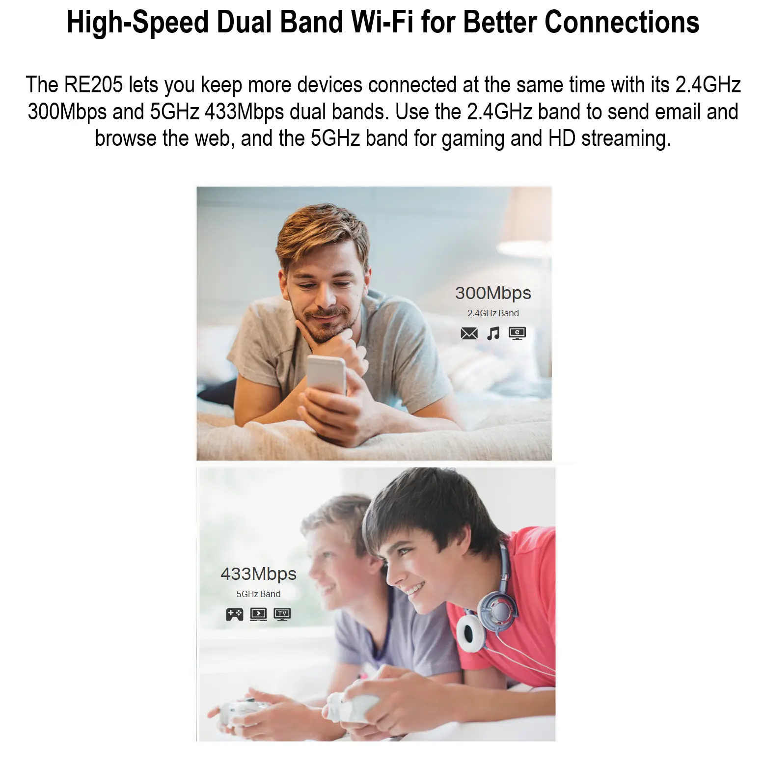 TP-Link AC750 Mesh Wi-Fi Range Extender RE205 ; Dual Band 2.4 GHz (300 Mbps) & 5 GHz (433 Mbps) ; Wi-Fi Dead-Zone Killer ; External Antennas ; Smart Signal Indicator ; Compatible with Windows, macOS, Linux | RE205 WHITE - Image 7