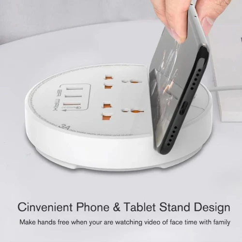 Moxom ST03 Power Socket With 3 USB Fast Charging Ports And Mobile Stand - Black - Image 4