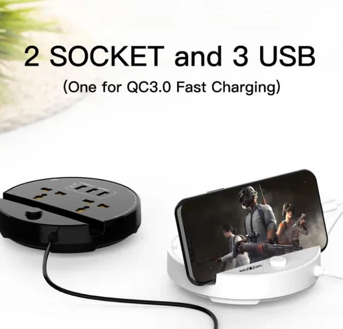Moxom ST03 Power Socket With 3 USB Fast Charging Ports And Mobile Stand - Black - Image 6