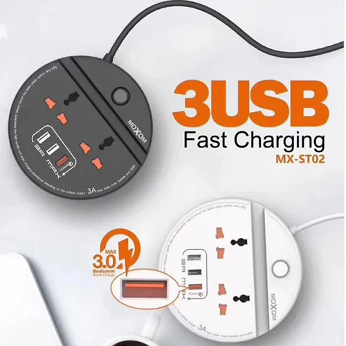 Moxom ST03 Power Socket With 3 USB Fast Charging Ports And Mobile Stand - Black - Image 7