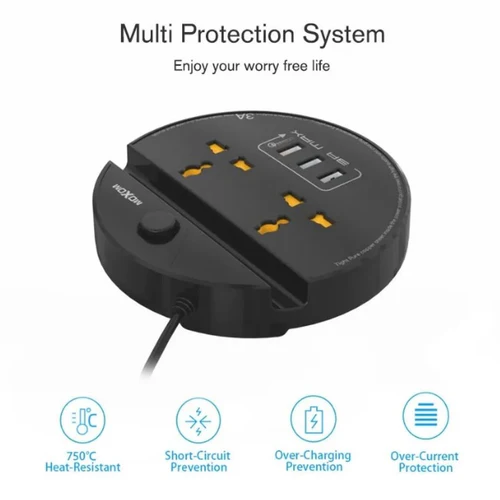 Moxom ST03 Power Socket With 3 USB Fast Charging Ports And Mobile Stand - Black - Image 8