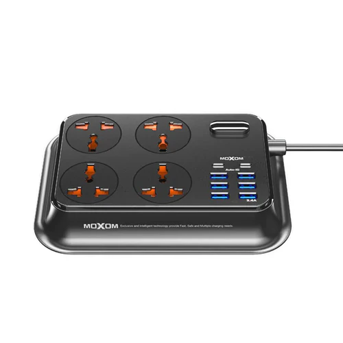 MOXOM Smart Anti-Static Power Socket 3.4A 6 USB Ports – 2 Type-C -BLACK-