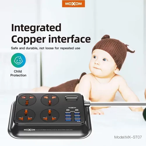 MOXOM Smart Anti-Static Power Socket 3.4A 6 USB Ports – 2 Type-C -BLACK- - Image 2